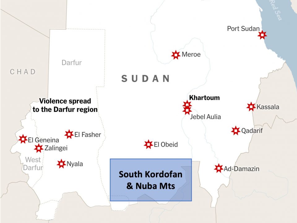 Locations of fighting in Sudan (source The New York Times reporting)